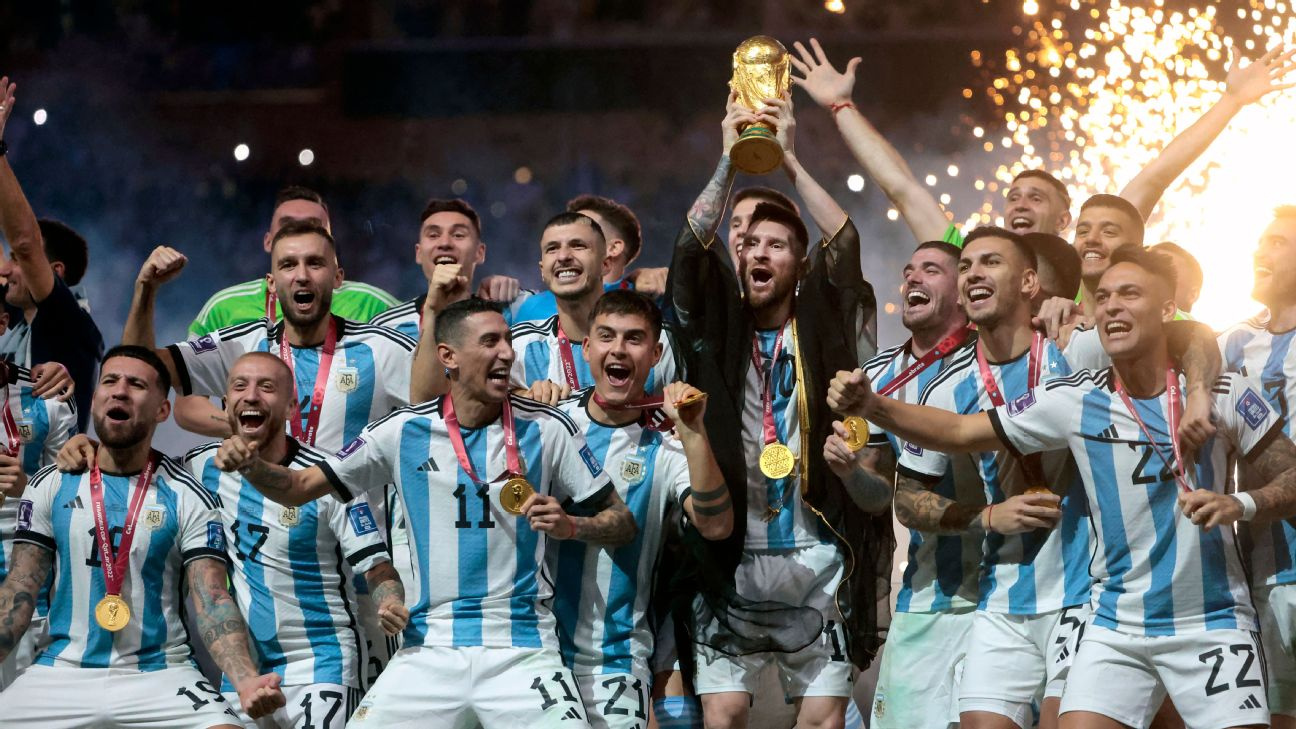 Argentina celebrate winning the 2022 FIFA World Cup in Qatar
